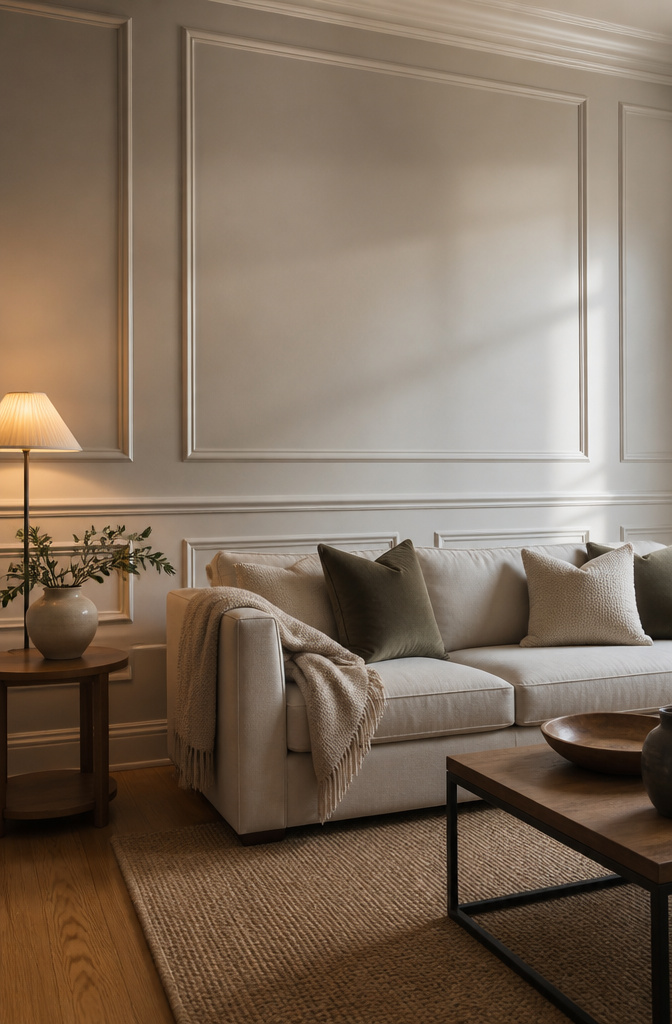 14 Budget Home Decor Ideas That Cost Almost Nothing 8 A wall with picture frame molding painted in semi-gloss finish.