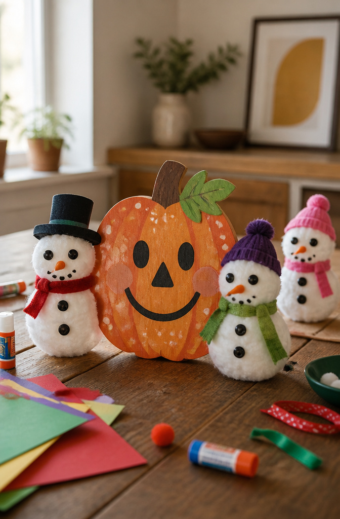 7 Crafts for 3-4 Yrs Old: Printmaking, Nature, Sensory & More (2026) 5 A collection of holiday crafts, including pumpkin decorations.