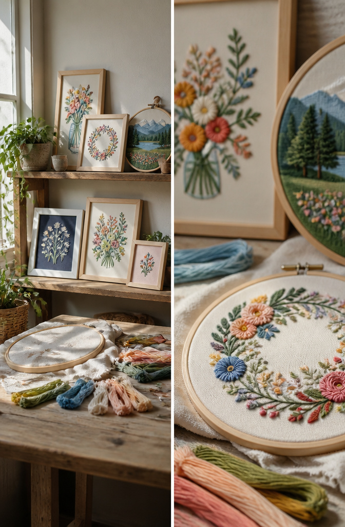 An embroidery kit with a 6-inch hoop and colorful threads.