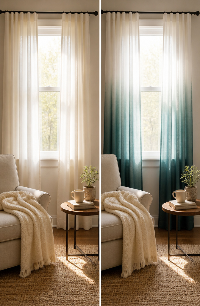 20 DIY Room Stuff Ideas to Refresh Your Space in 2026 11 Curtains with an ombre dip-dye effect in three shades.