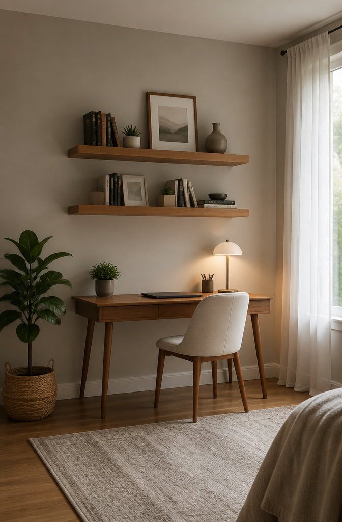 20 DIY Room Stuff Ideas to Refresh Your Space in 2026 4 Wooden floating shelves mounted on a wall.