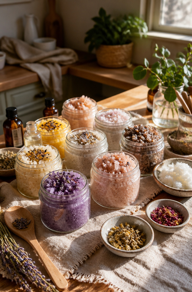 20 Easy DIY Gifts You Can Make for 2026 10 Mini mason jars filled with different homemade sugar scrubs.