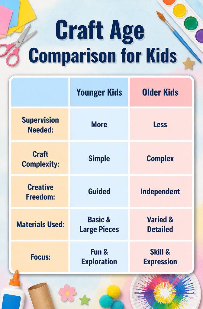 A chart titled 'Craft Age Comparison for Kids' showing age recommendations.