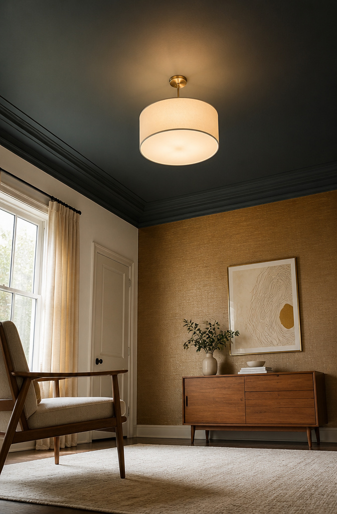 20 Unique Room Decor Ideas to Refresh Your Space for 2026 12 A ceiling painted in a darker shade, creating a cozy effect.