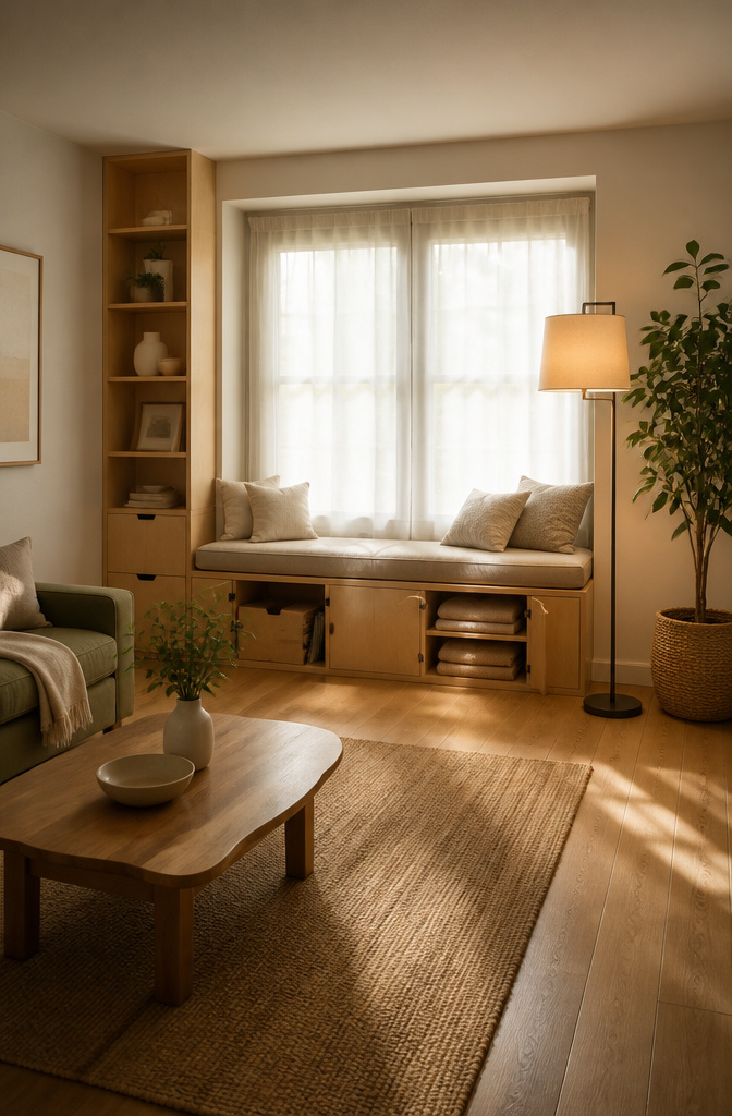 20 Unique Room Decor Ideas to Refresh Your Space for 2026 17 A window seat with cushions and storage underneath.