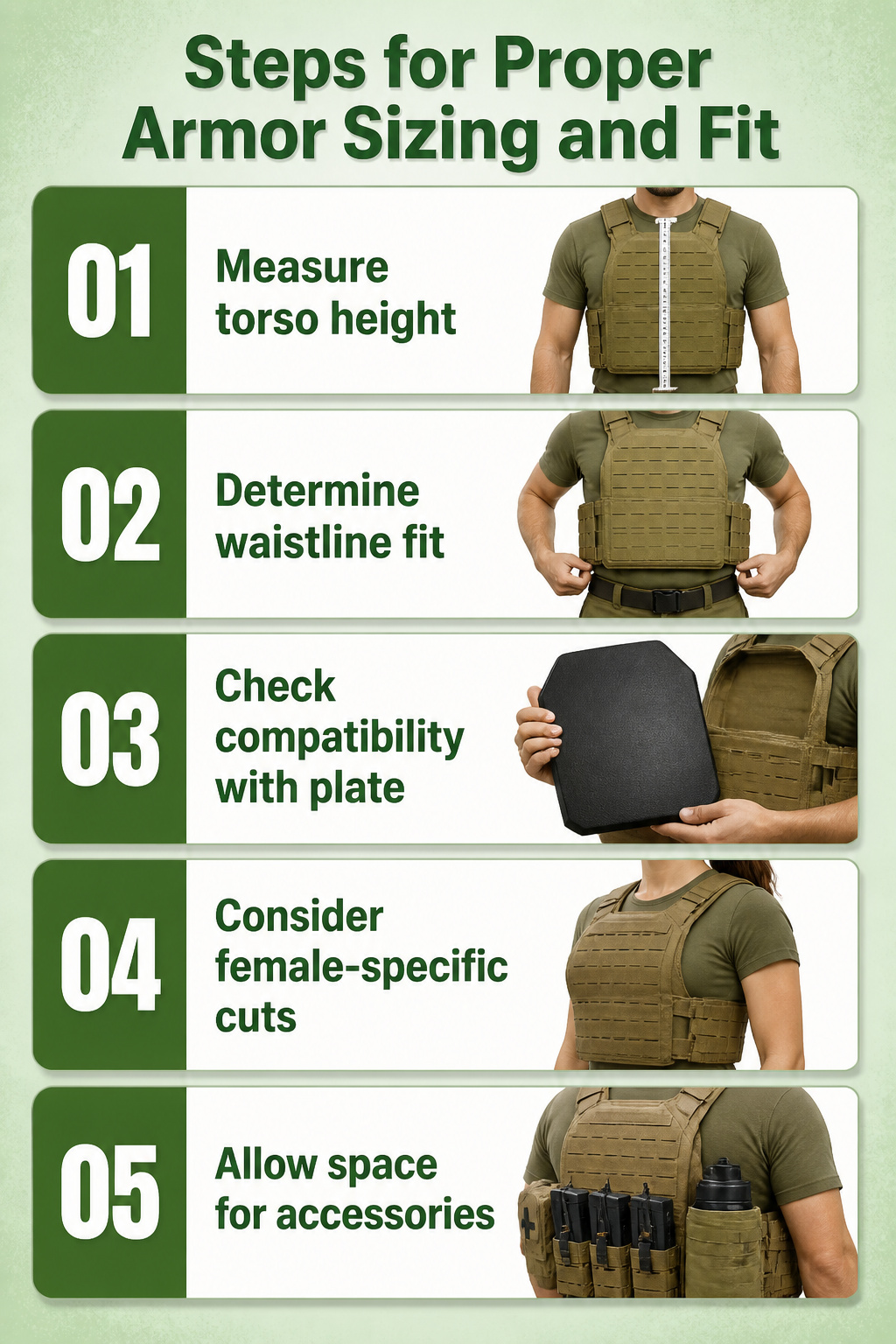 Body Armor: Soft, Hard, Concealable, Tactical, Backpack & Vehicle 9 Illustration showing proper sizing and fit for body armor.