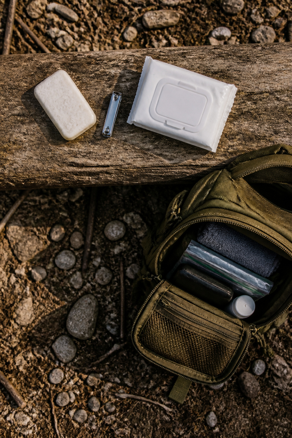 Bug Out Bag Essentials: What to Pack for Emergencies in 2026 11 Hygiene supplies including soap and wet wipes on a surface.