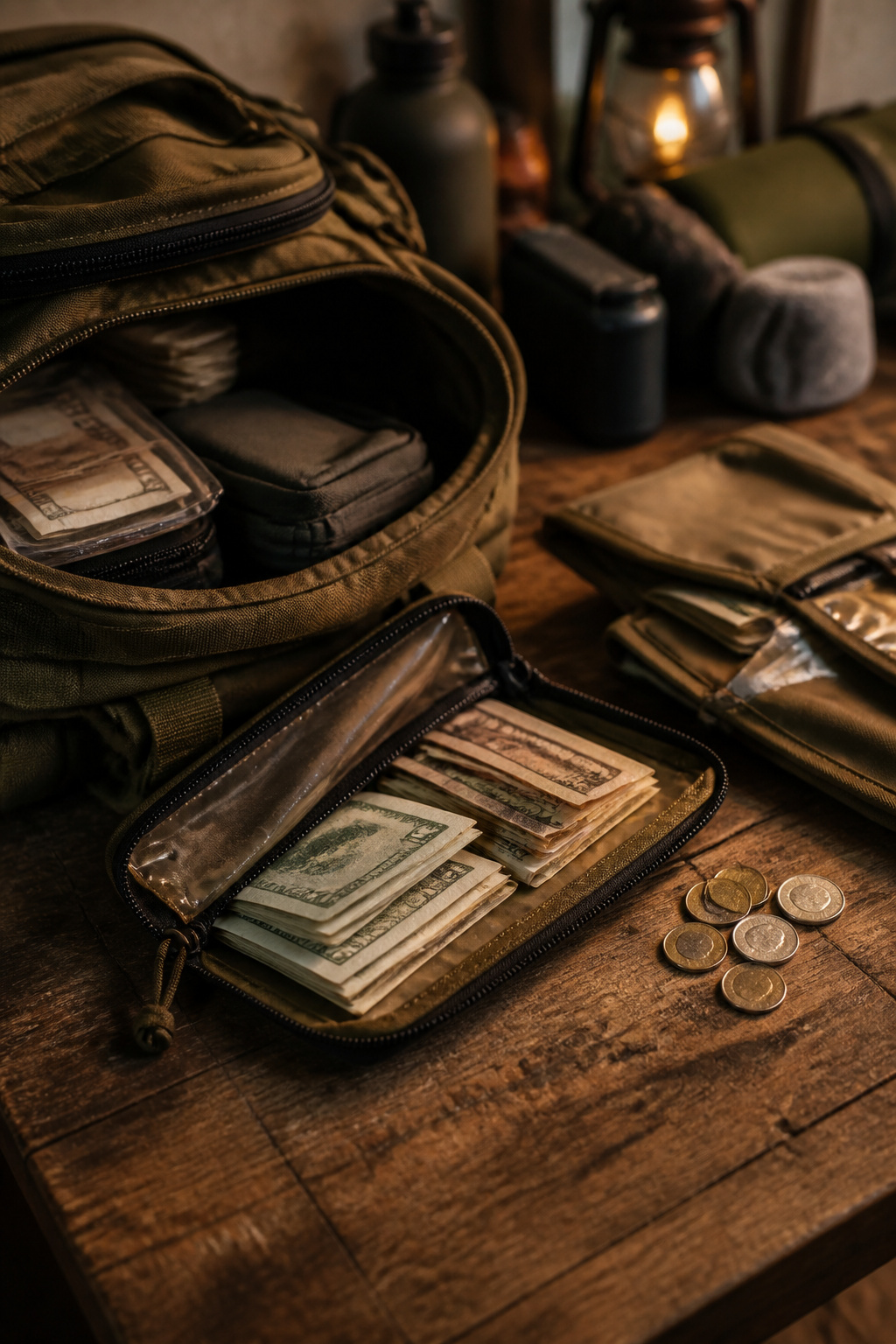 Bug Out Bag Essentials: What to Pack for Emergencies in 2026 14 Stacks of cash organized in a waterproof pouch.