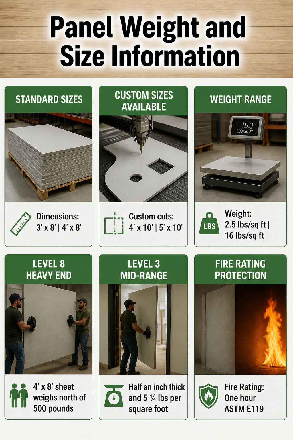 Bullet Resistant Wall Construction: Panels, Materials and Installation 8 Information image showing weight and size details for bullet-resistant panels.