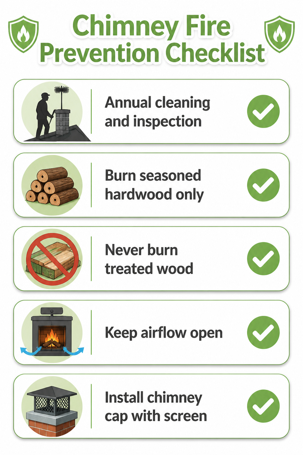 Chimney Fire: Causes, Signs, Risks and Prevention Guide 2026 8 A checklist for chimney fire prevention measures.