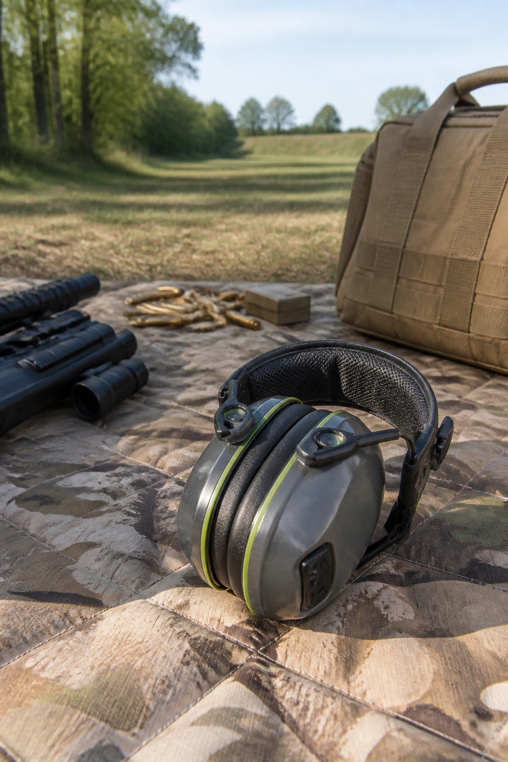 12 Electronic Ear Muffs by Category for 2026 2 Howard Leight Impact Sport electronic ear muffs on a shooting mat.