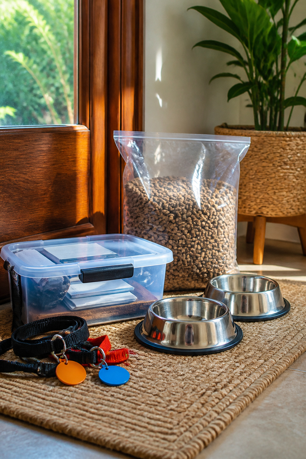 Emergency Preparedness Kits: What to Include in Yours 13 An emergency pet kit with food, bowls, and veterinary documents.