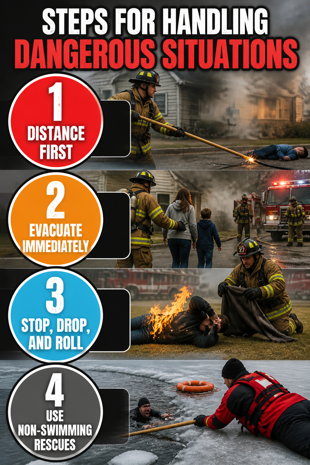 Emergency Preparedness Merit Badge 4 A graphic showing steps for handling dangerous situations.