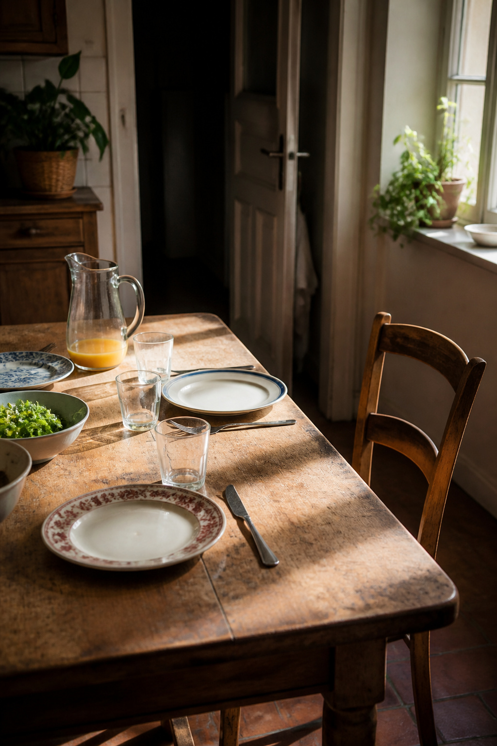 Hiding in Plain Sight: Youth Mental Illness 1 A kitchen table with mismatched plates and a half-empty jug of juice.