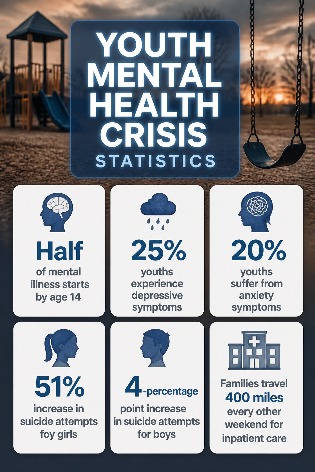 Hiding in Plain Sight: Youth Mental Illness 2 An infographic displaying youth mental health crisis statistics.