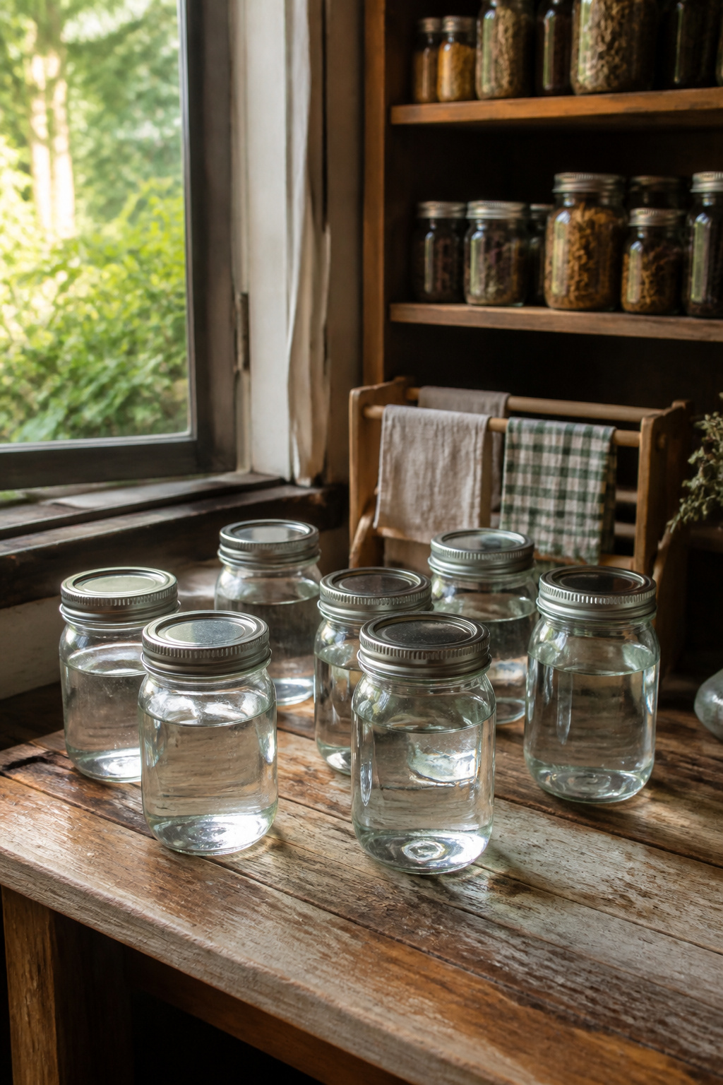 How Long to Boil Drinking Water: A 2026 Guide to Safe Disinfection 4 Glass mason jars with lids, filled with clear boiled water.
