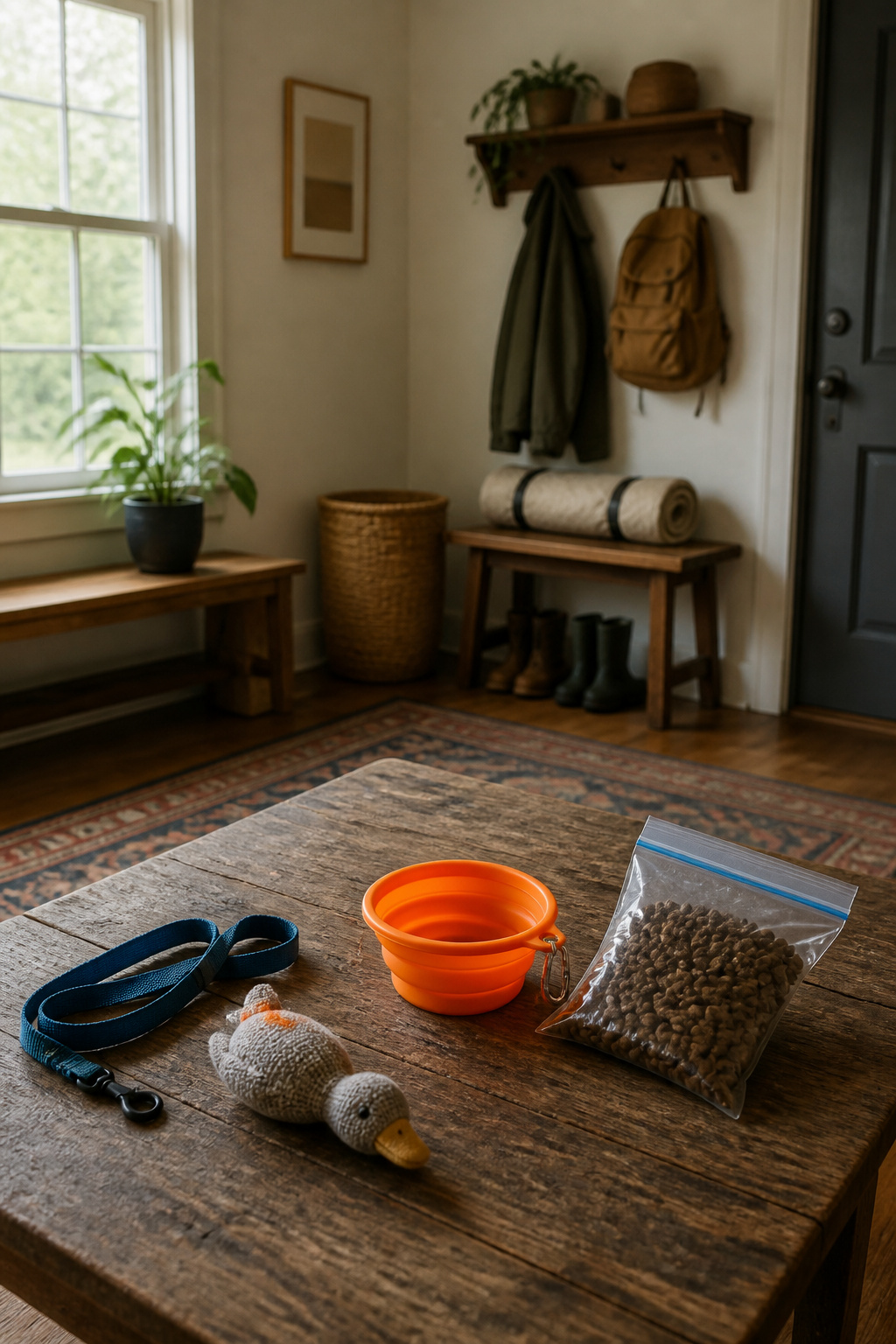 How to Make a Survival Kit: Emergency Preparedness Guide 10 Pet supplies including a collapsible bowl and food on a table.