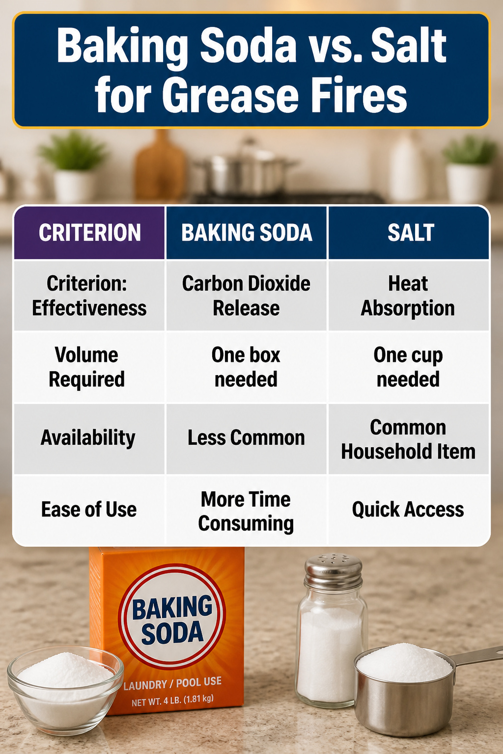 How to Put Out a Grease Fire: 5 Steps for Kitchen Safety in 2026 3 Graphic showing baking soda and salt for grease fire safety.