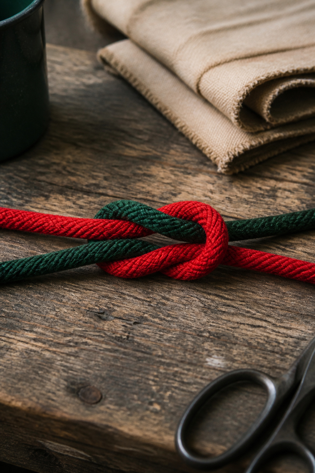 How to Tie a Square Knot: 5 Essential Things to Know in 2026 2 Close-up of red and green ropes intertwined on a weathered table.