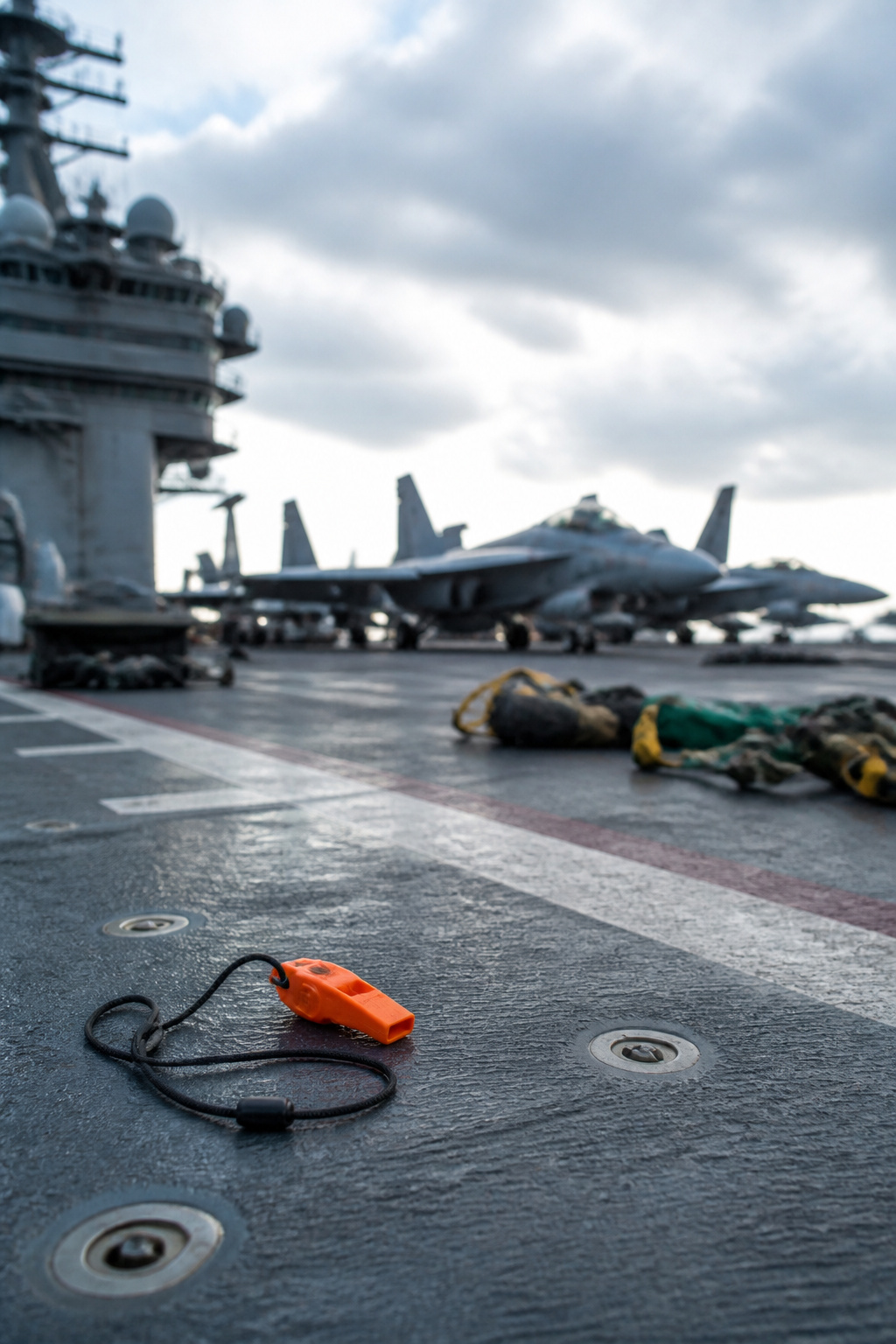 An aircraft carrier deck with jets, emphasizing loud environments.