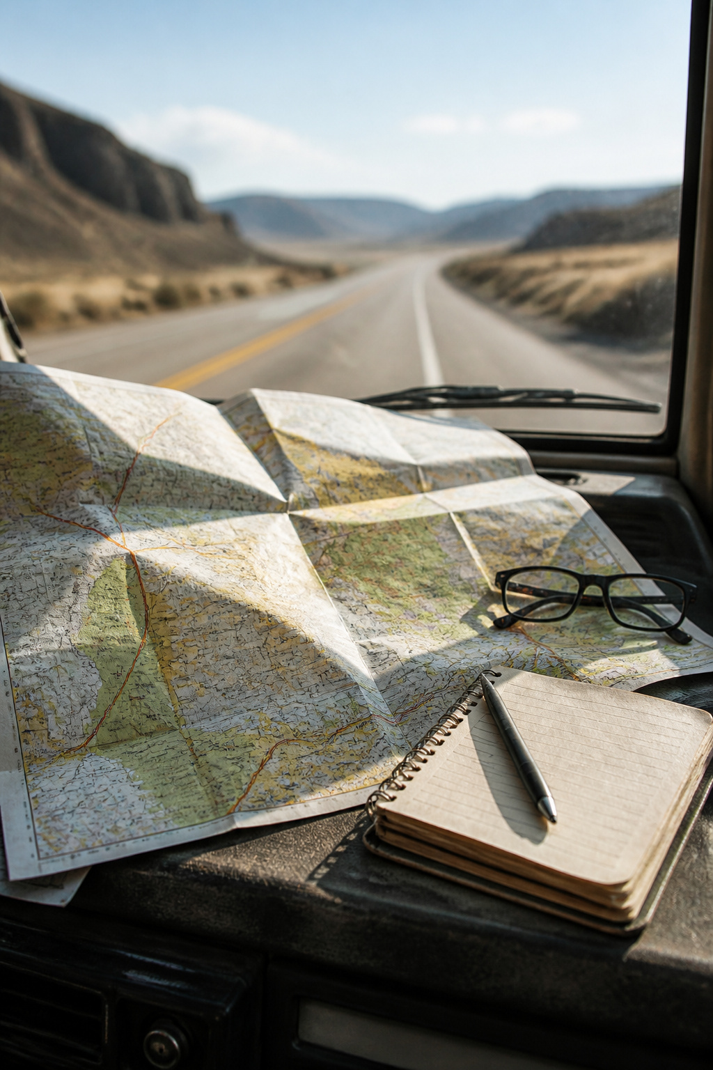 Maps and Directions: Online Services, Route Planning and 8 Map Types for 2026 2 A detailed folded paper road map on a dashboard.