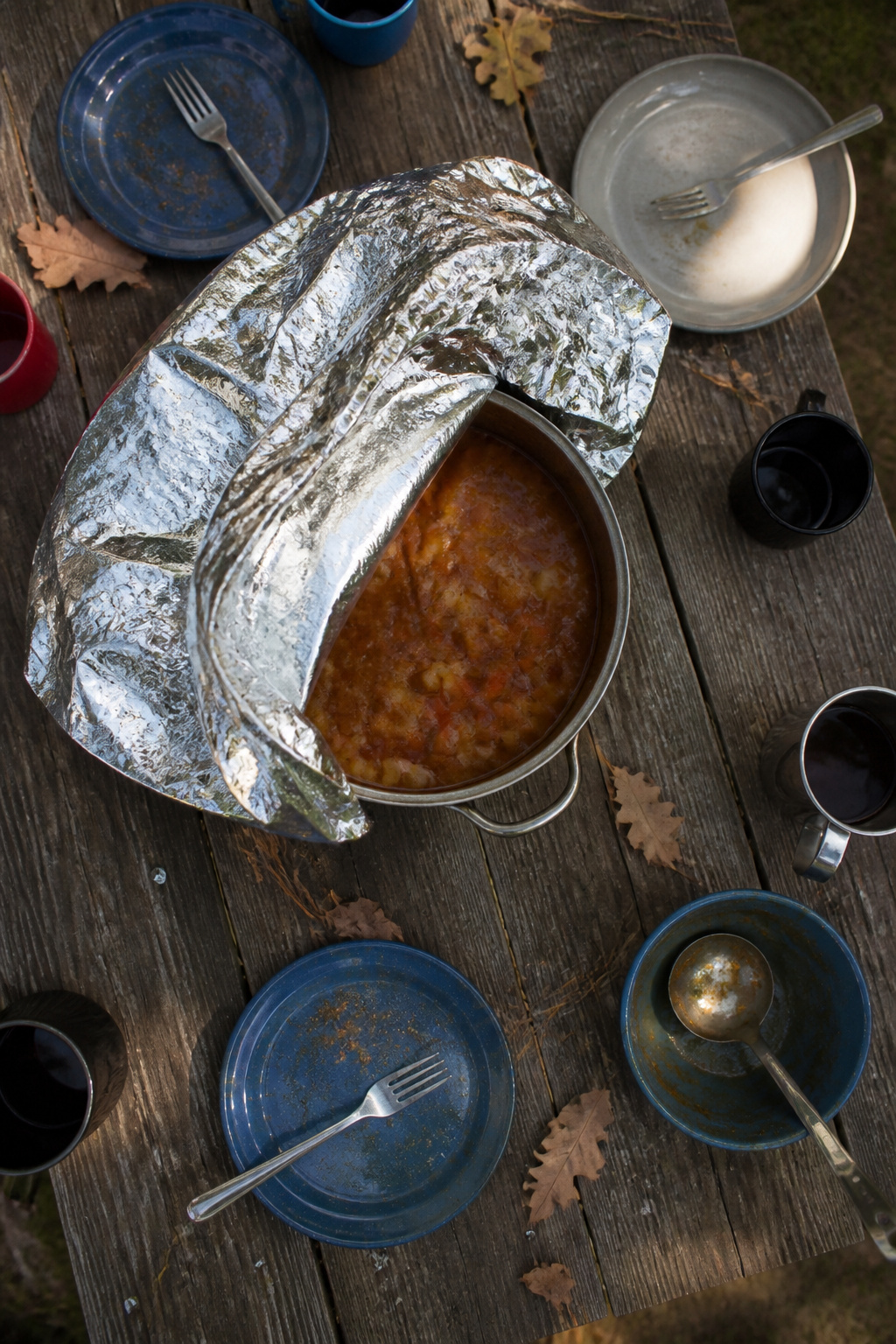 A mylar blanket draped over a pot, protecting it from insects.