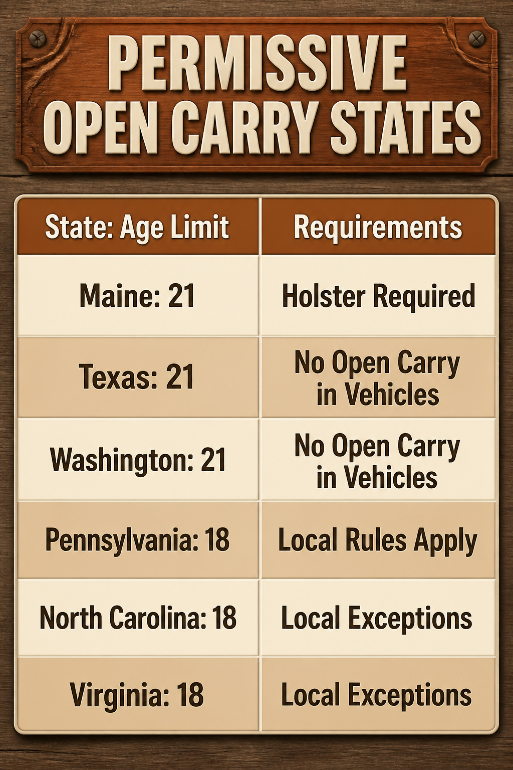 Open Carry Laws by State: Rules, Exceptions, and Local Limits 2 An infographic showing permissive open carry states.