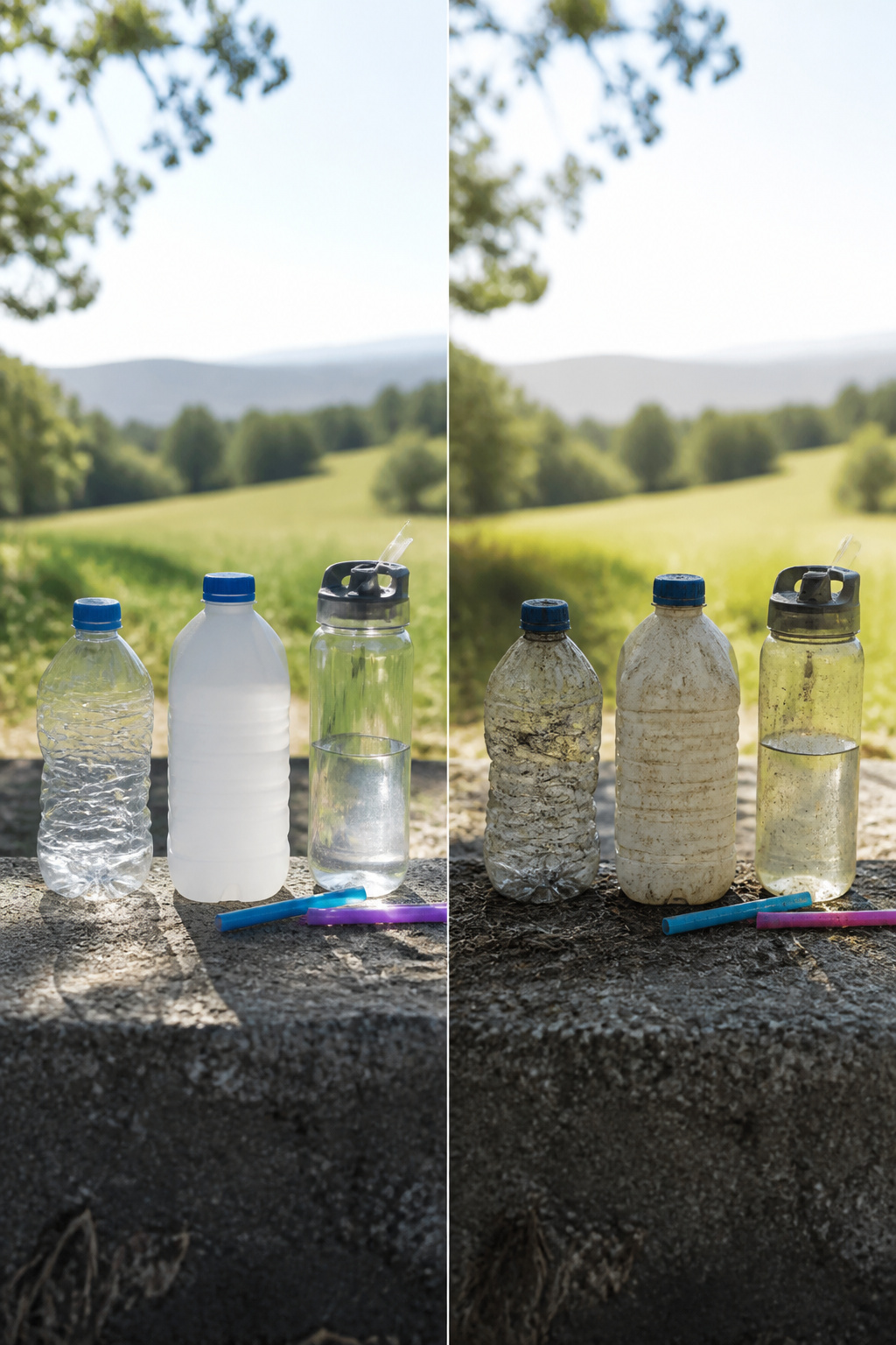 Plastic Water Bottles: Types, Safety Numbers and Buying Options 2 Three plastic water bottles made of PET, HDPE, and Tritan.