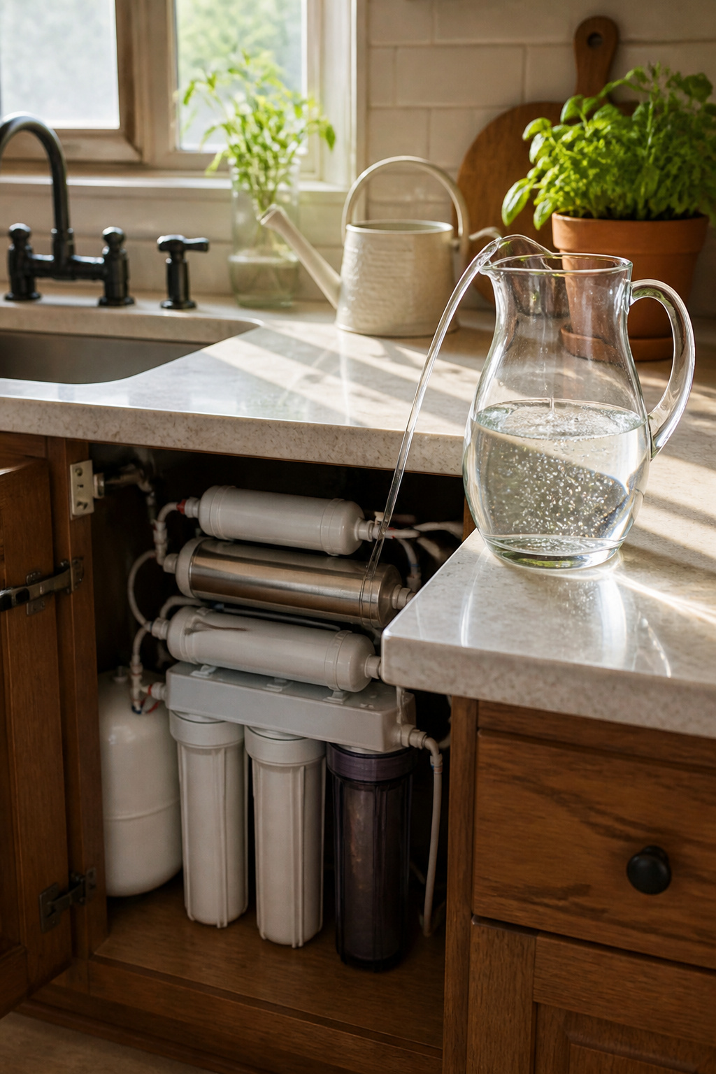 Radioactive Water Filter: Methods, Risks and Standards for 2026 1 Reverse osmosis water filter unit installed under a kitchen sink.