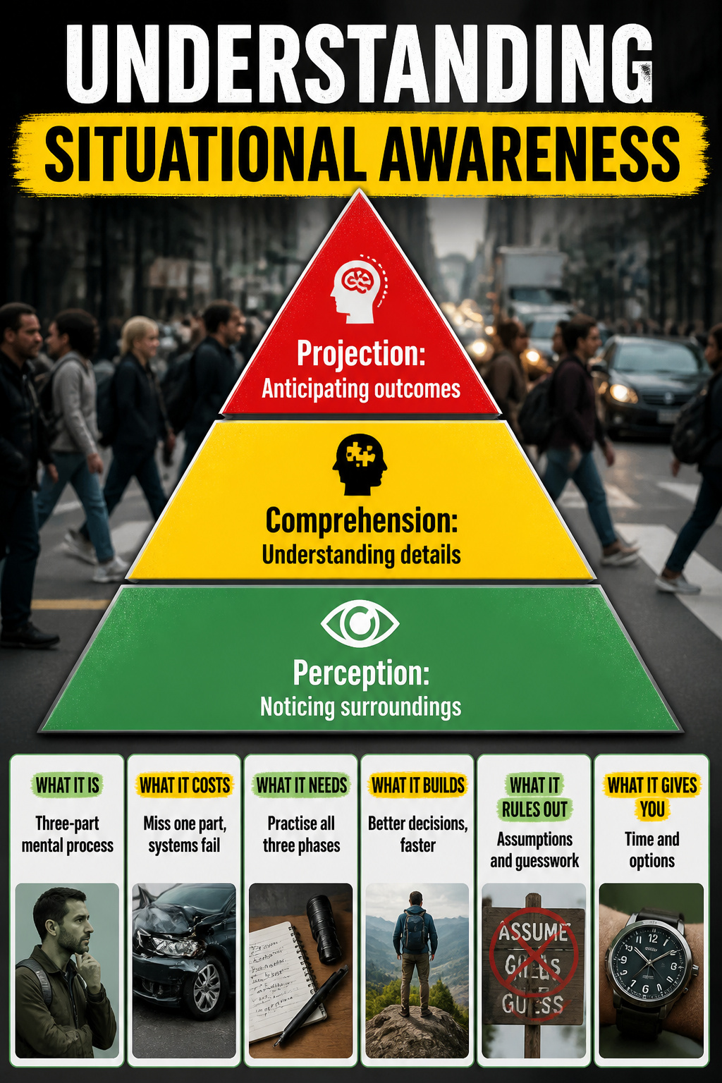 Situational Awareness Tips for Workplace and Daily Safety 11 An infographic explaining the components of situational awareness.