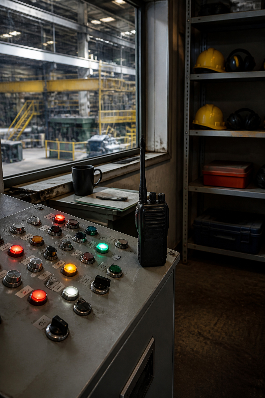Situational Awareness Tips for Workplace and Daily Safety 14 A control panel with a two-way radio in an industrial facility.
