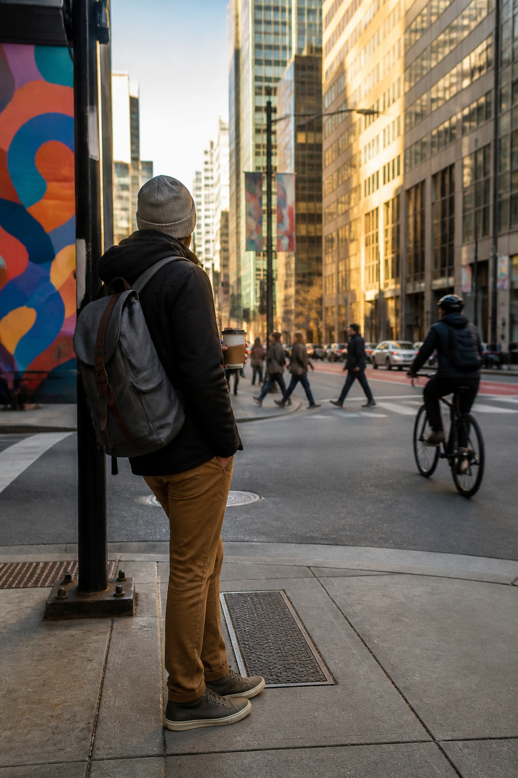 Situational Awareness Tips for Workplace and Daily Safety 2 A solitary figure on a city sidewalk with buildings in the background.
