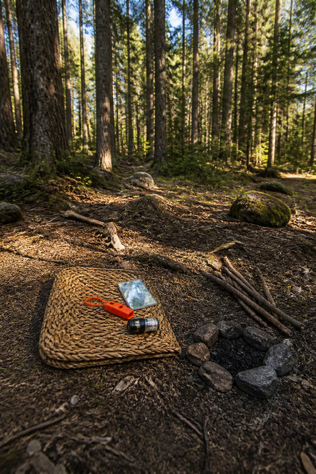 Survival Priorities: What Comes First in the Backcountry 5 A whistle attached to a backpack strap in a forest setting.
