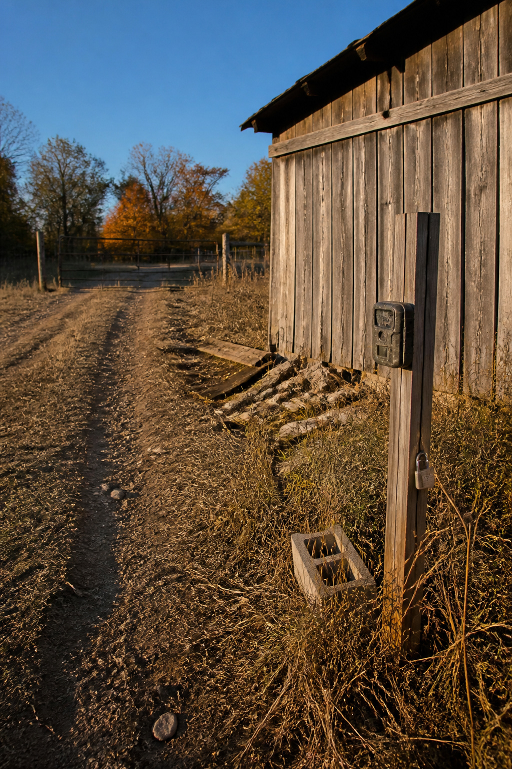What Are Trail Cameras Used For? 7 Practical Applications 4 A trail camera aimed at a gate in a rural area.