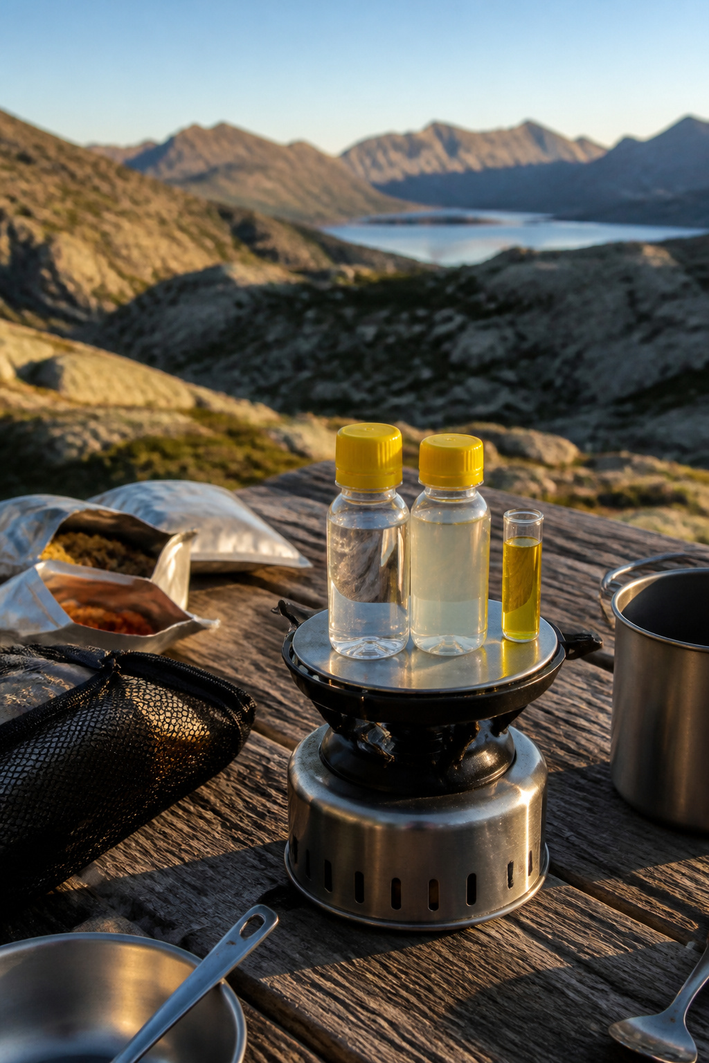 5 Best Water Purification Tablets of 2026 1 Two small bottles labeled Part A and Part B on a camp stove.