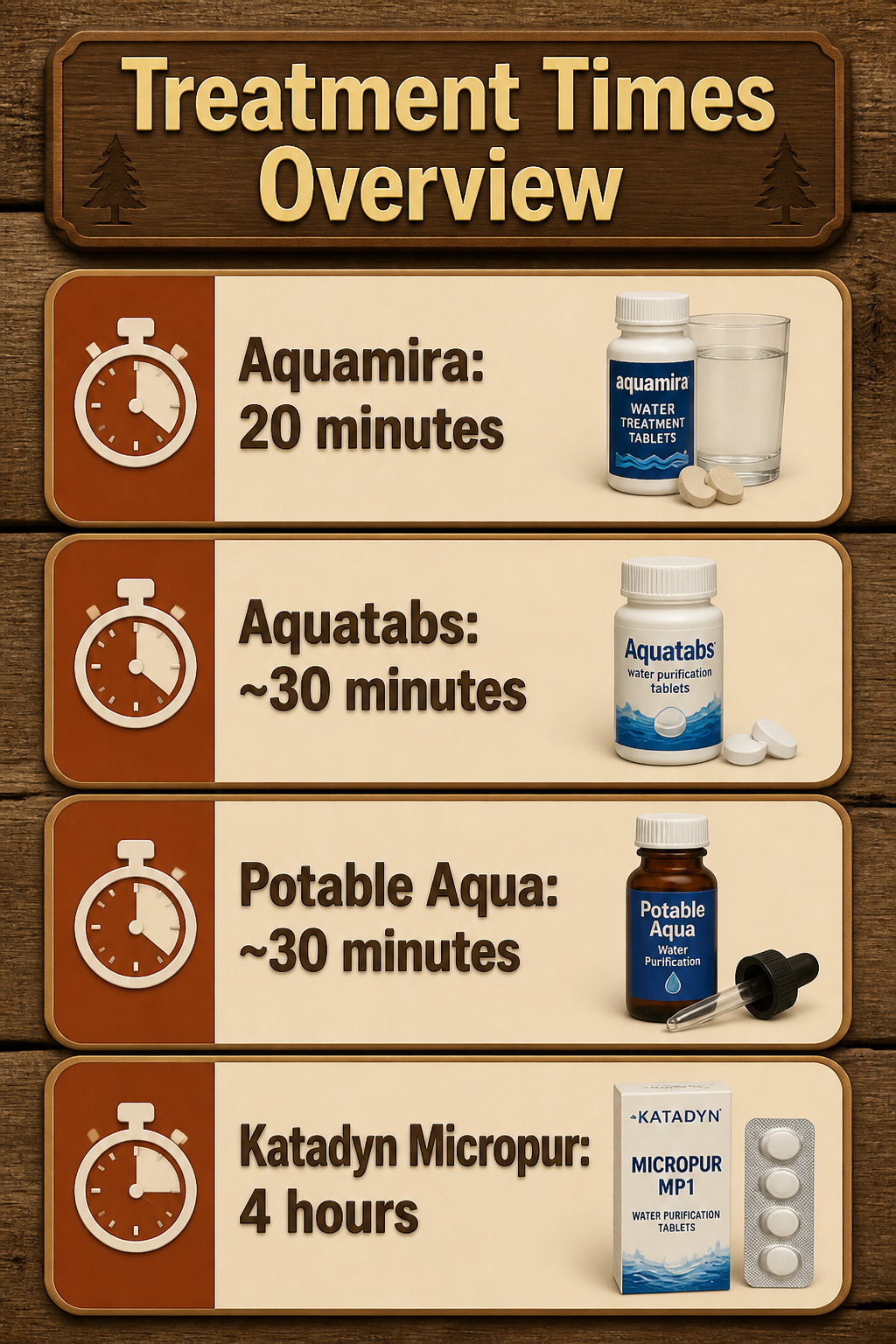 5 Best Water Purification Tablets of 2026 7 An overview of water purification treatment times.