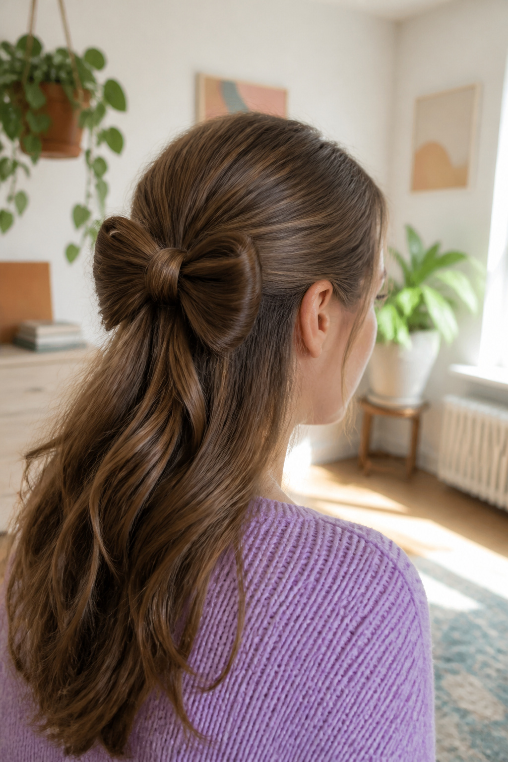 7 Bow Hairstyles to Try in 2026 4 A model with a side bow hairstyle, her head tilted slightly.