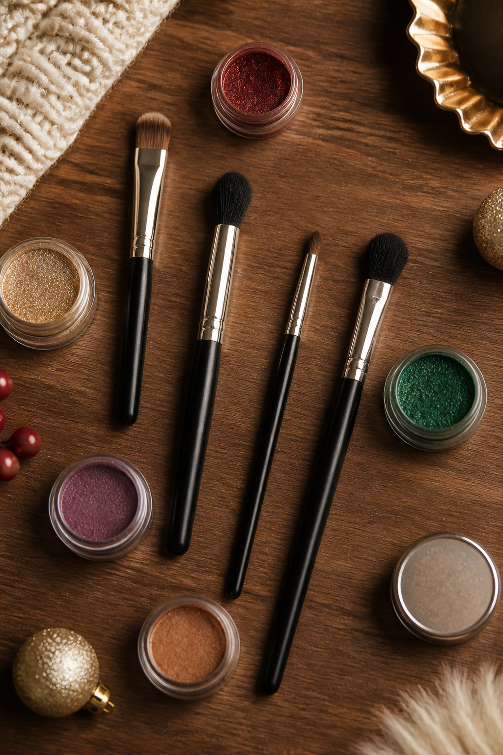 26 Christmas Eye Makeup Ideas for the 2026 Holiday Season 27 A selection of makeup brushes used for eye makeup application.