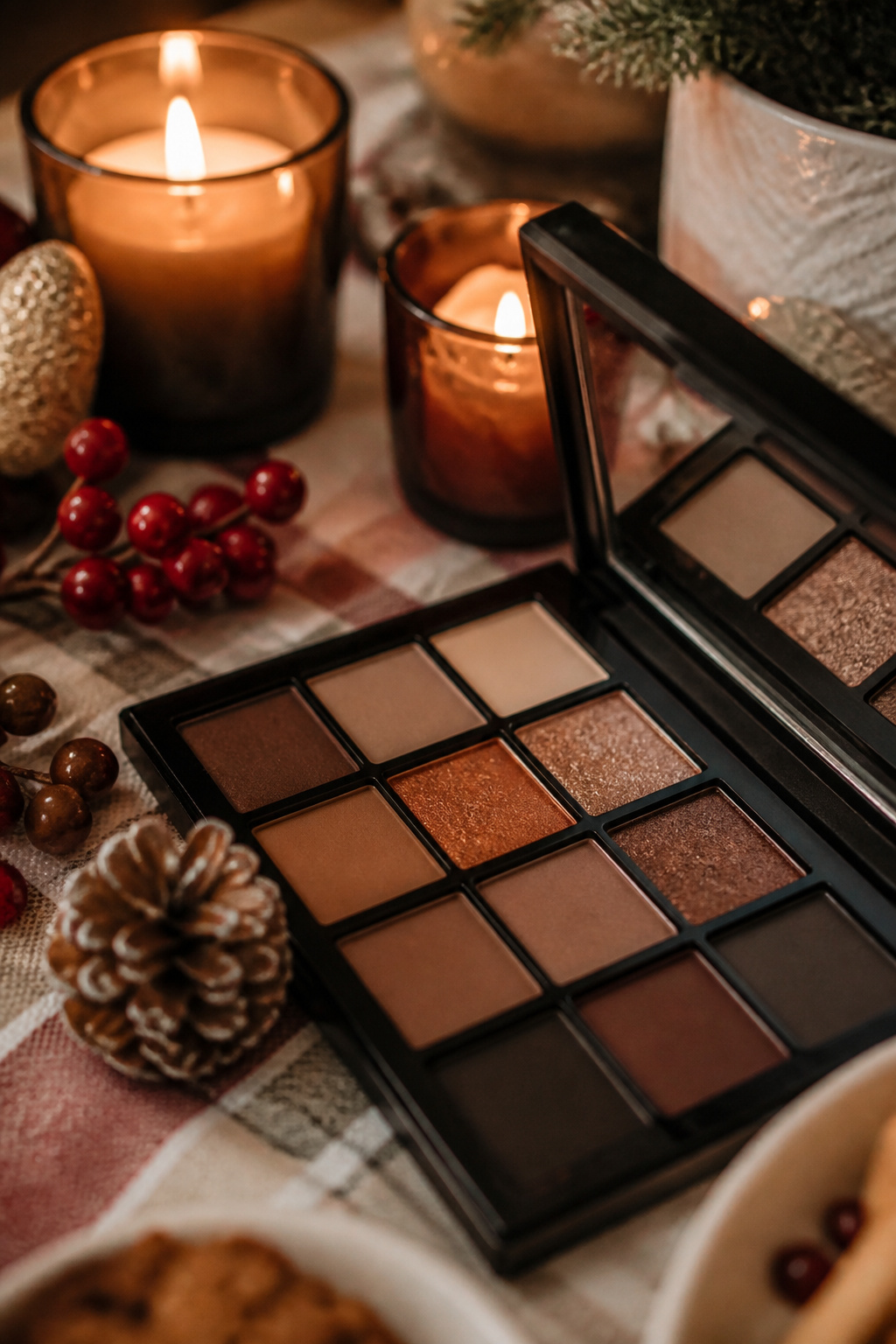 26 Christmas Eye Makeup Ideas for the 2026 Holiday Season 6 A model wearing sparkling brown eyeshadow with a copper shimmer.