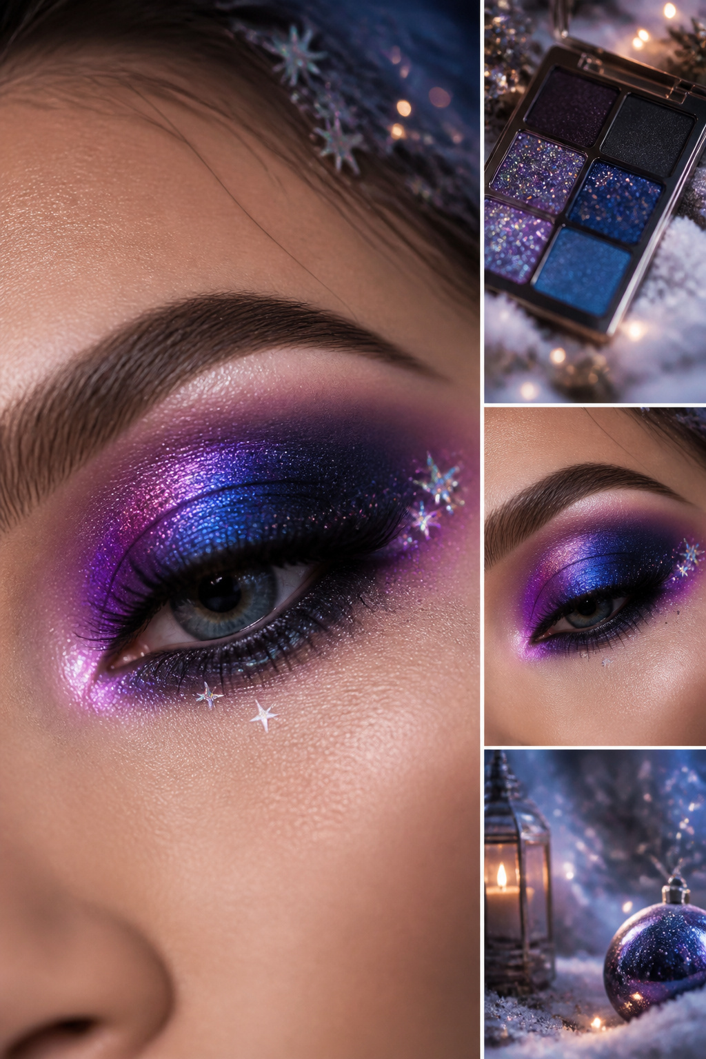 26 Christmas Eye Makeup Ideas for the 2026 Holiday Season 8 A close-up of a model's eye with blended nebula shades.