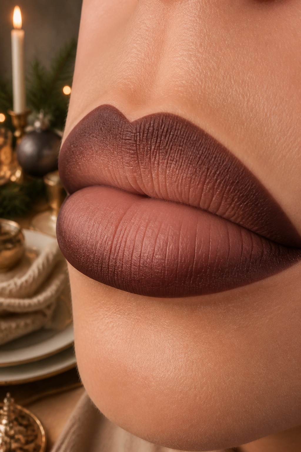 Close-up of a model's lips showcasing an ombré effect.
