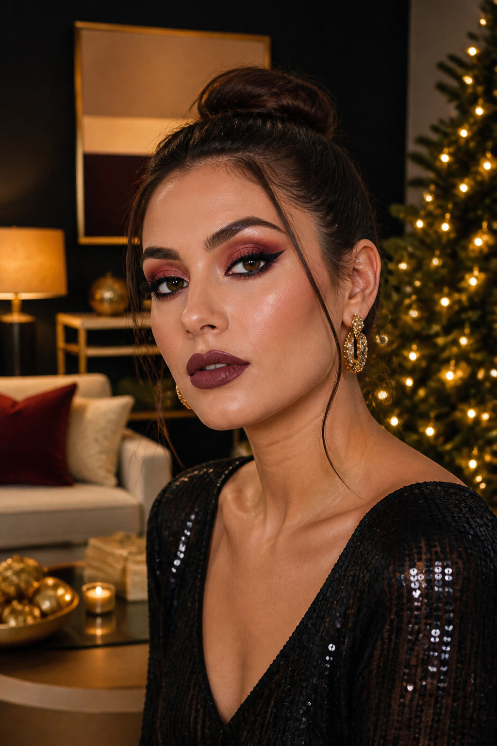 Close-up of a model's eye makeup featuring a bold lower lash line.