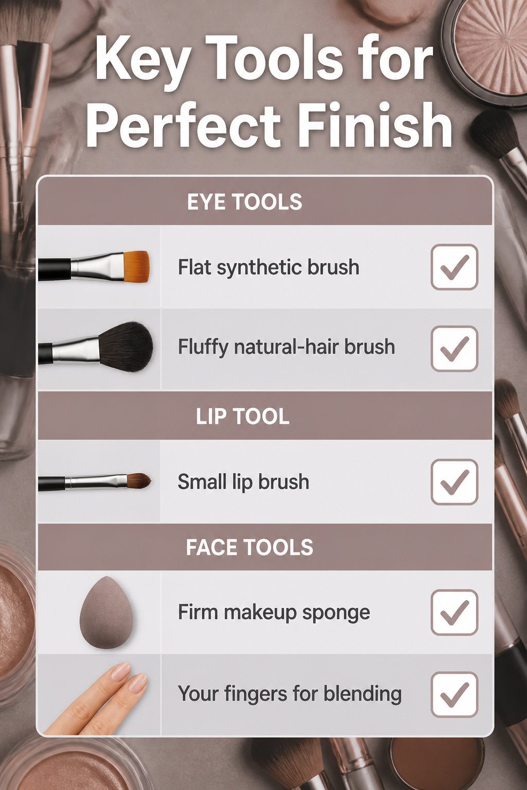 Image of makeup tools and brushes for application.