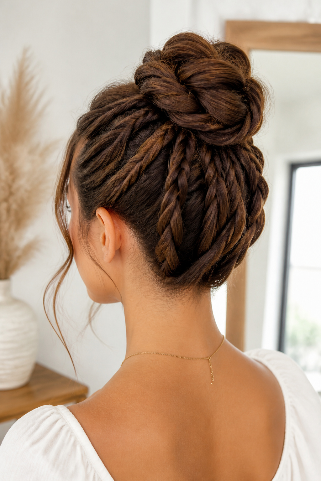 Cute Braided Hairstyles: 22 Styles, Updos and Long Hair Looks for 2026 10 A model with a rope braid updo styled at a modern setting.