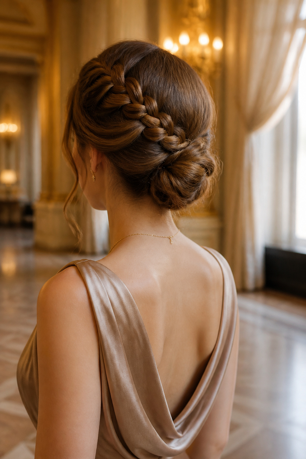 Cute Braided Hairstyles: 22 Styles, Updos and Long Hair Looks for 2026 11 A model showcasing a braided French twist in a stylish environment.