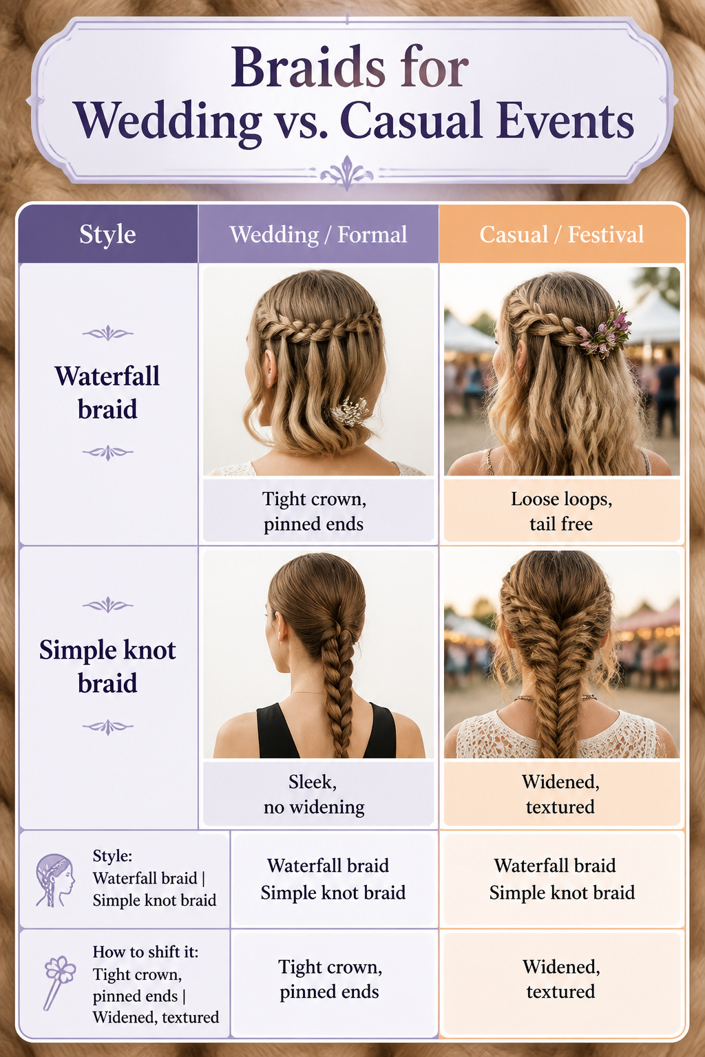 Cute Braided Hairstyles: 22 Styles, Updos and Long Hair Looks for 2026 24 An image comparing formal and casual braided hairstyles.