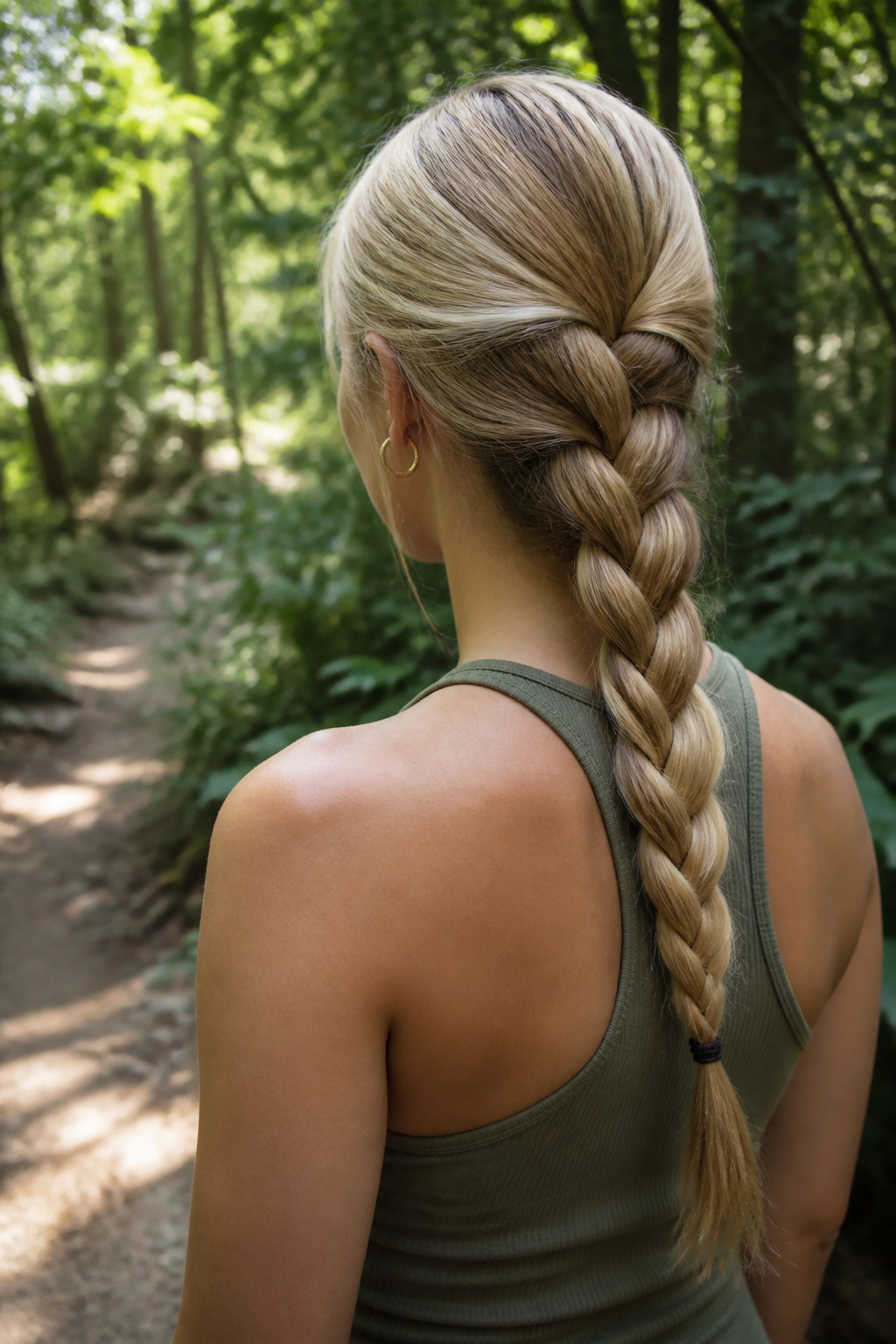 Cute Braided Hairstyles: 22 Styles, Updos and Long Hair Looks for 2026 9 A model demonstrating an interwoven 3-strand braid in a forest.