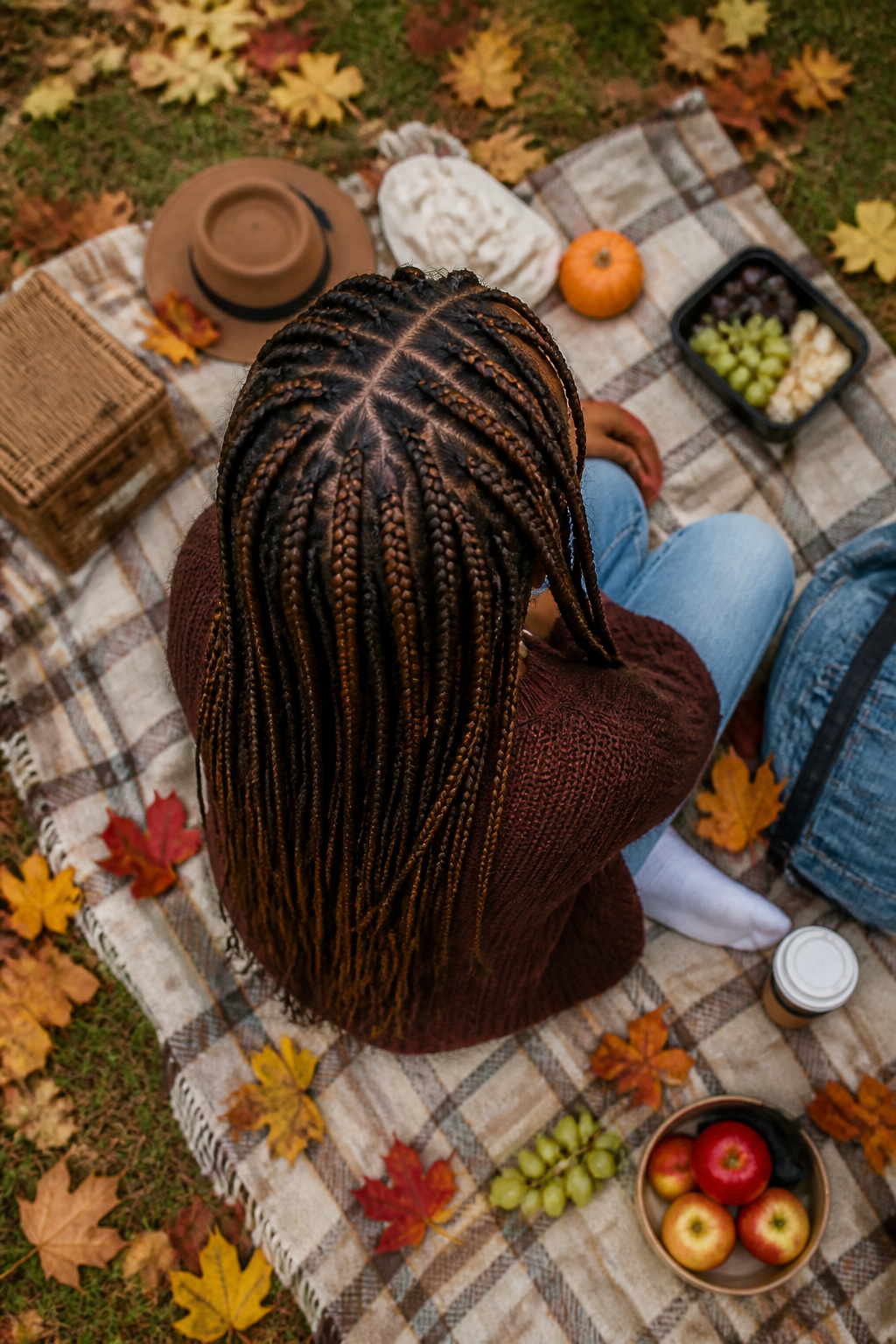 15 Cute Fall Hairstyles and Styles for 2026 11 Woman with box braids in an outdoor setting.