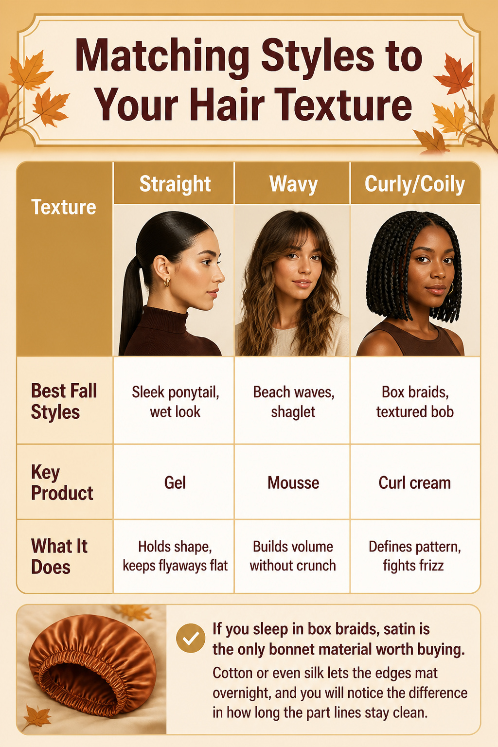 15 Cute Fall Hairstyles and Styles for 2026 18 Chart showing hairstyle suggestions based on hair texture.