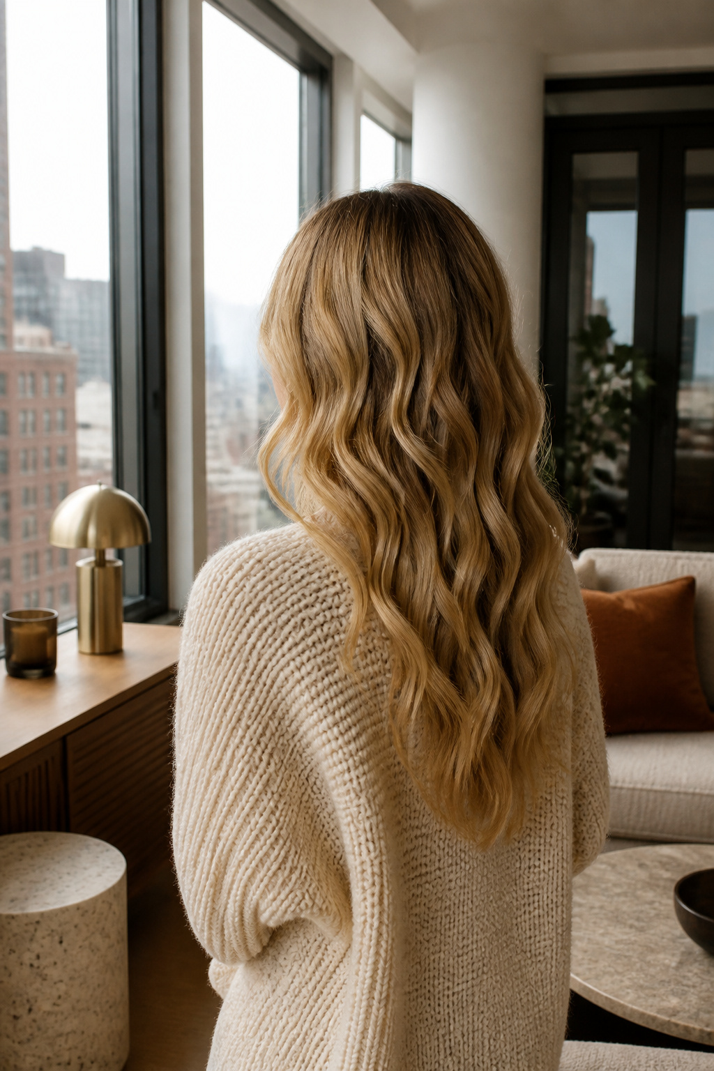 15 Cute Fall Hairstyles and Styles for 2026 7 Woman showcasing beach waves in a stylish apartment.